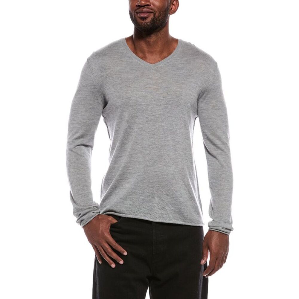 Atm Anthony Thomas Melillo Mens Fine Gauge 100% Cashmere V-Neck Sweater, Grey